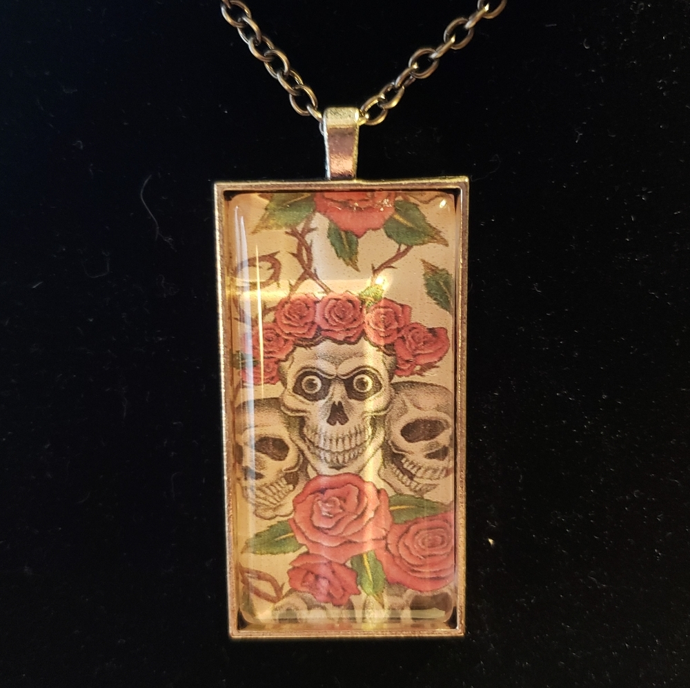 Handcrafted Skull and Roses Pendent
